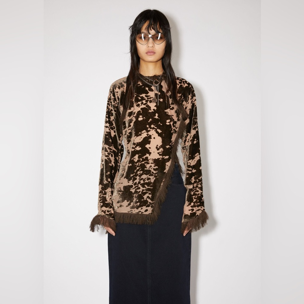 NWT $750 Acne Studios Velvet cow print top - Chocolate brown